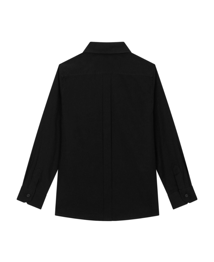 Dolce & Gabbana Poplin-texture Logo-plaque Shirt In Black