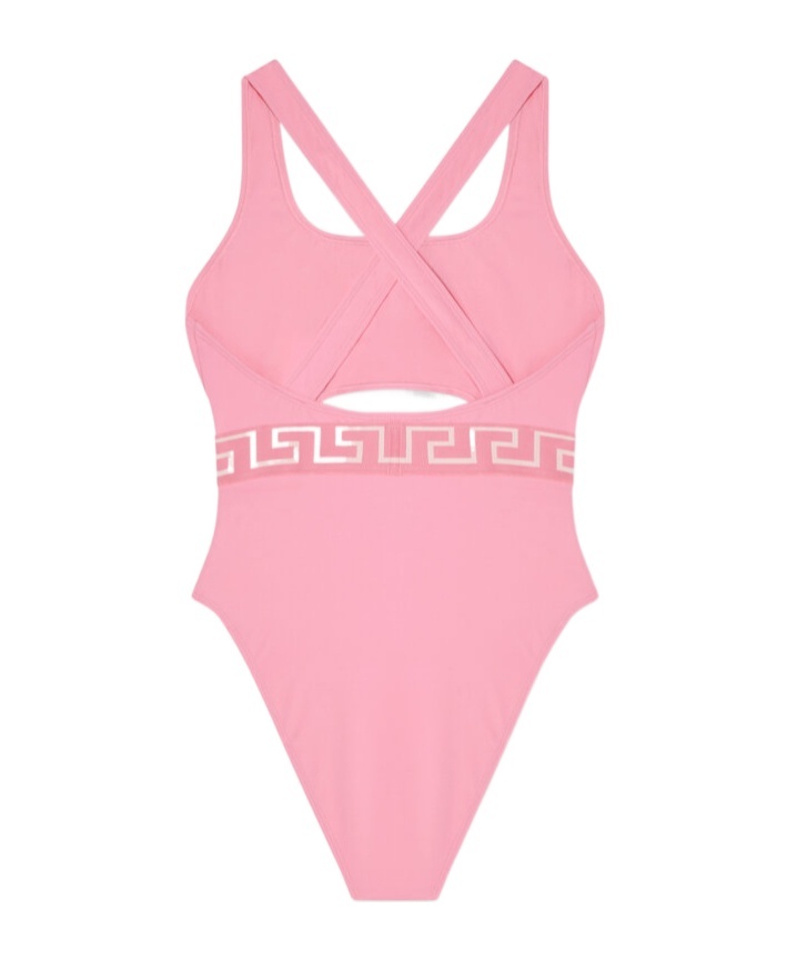 Versace Greca Trim One-piece Swimsuit In Pink