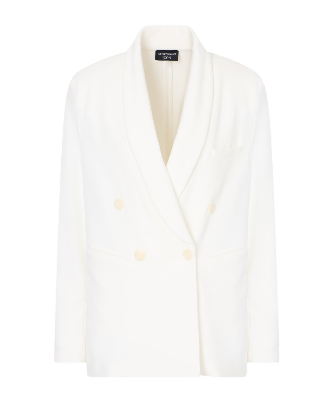 Emporio Armani Icon Compact Piqué Double-breasted Blazer In White