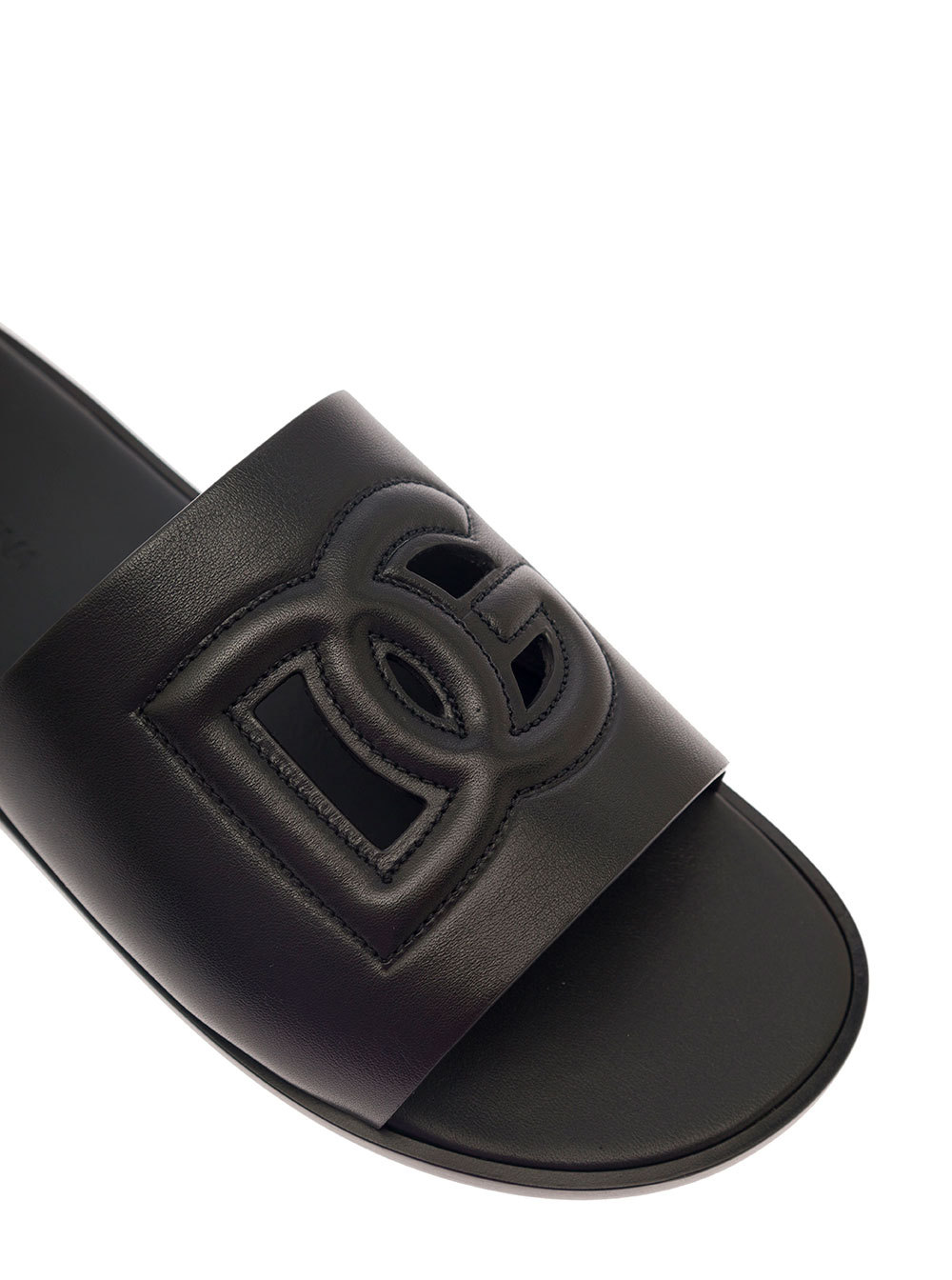 Dolce & Gabbana Black Sandals With Dg Logo Cut-out In Leather Man In Black
