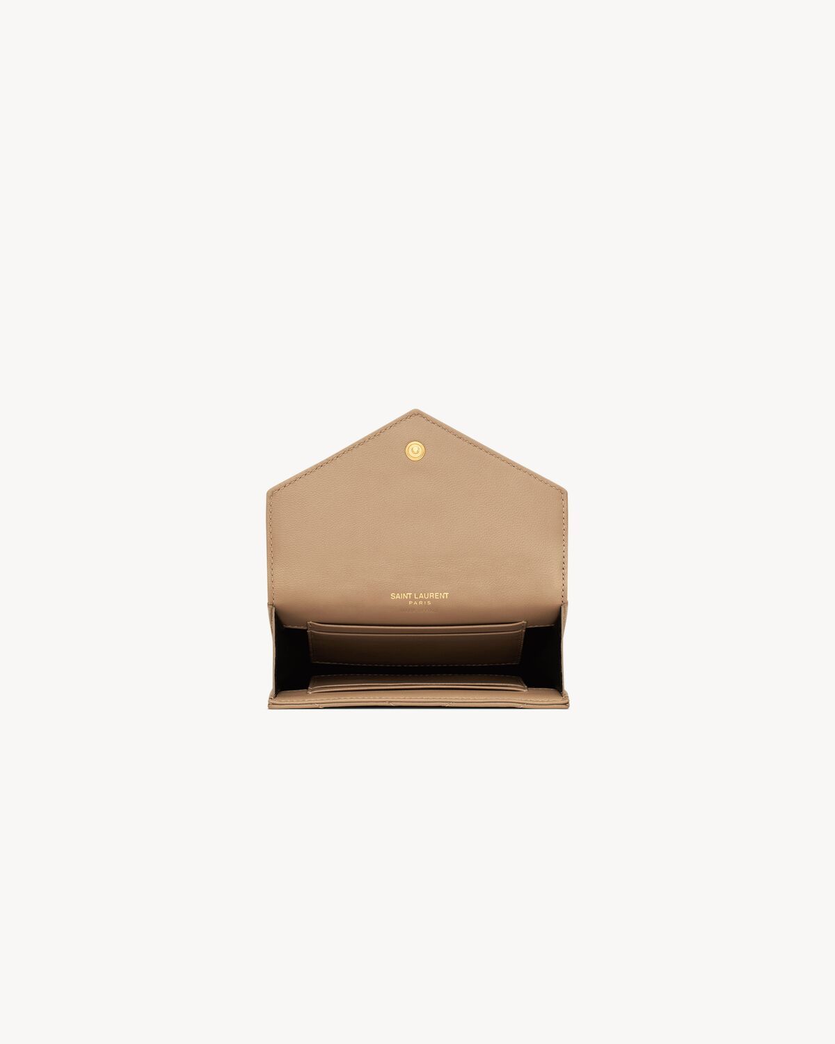 Saint Laurent Small Leather Cassandre Envelope Wallet In Brown