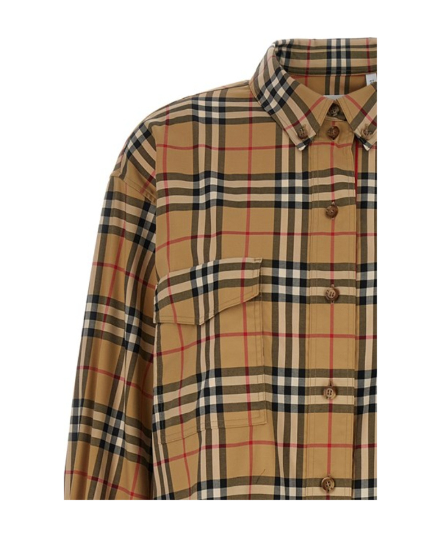 Burberry Ladies Vintage Check Stretch Cotton Button-down Collar Shirt In Brown