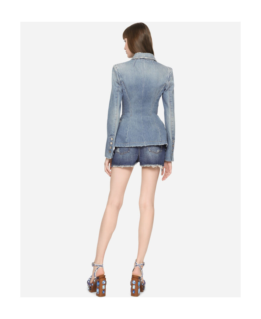 Dolce & Gabbana Distressed High-rise Denim Shorts In Blue