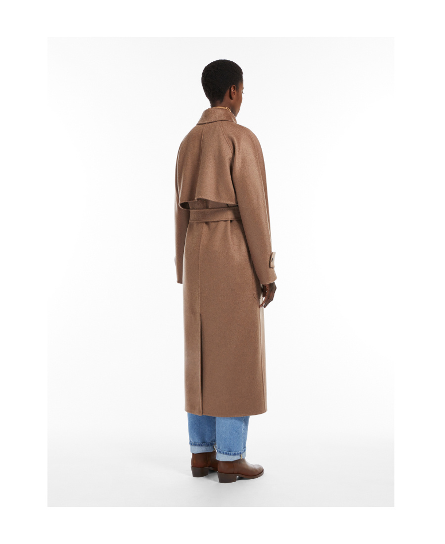 Max Mara Logo Cashmere Coat In Brown