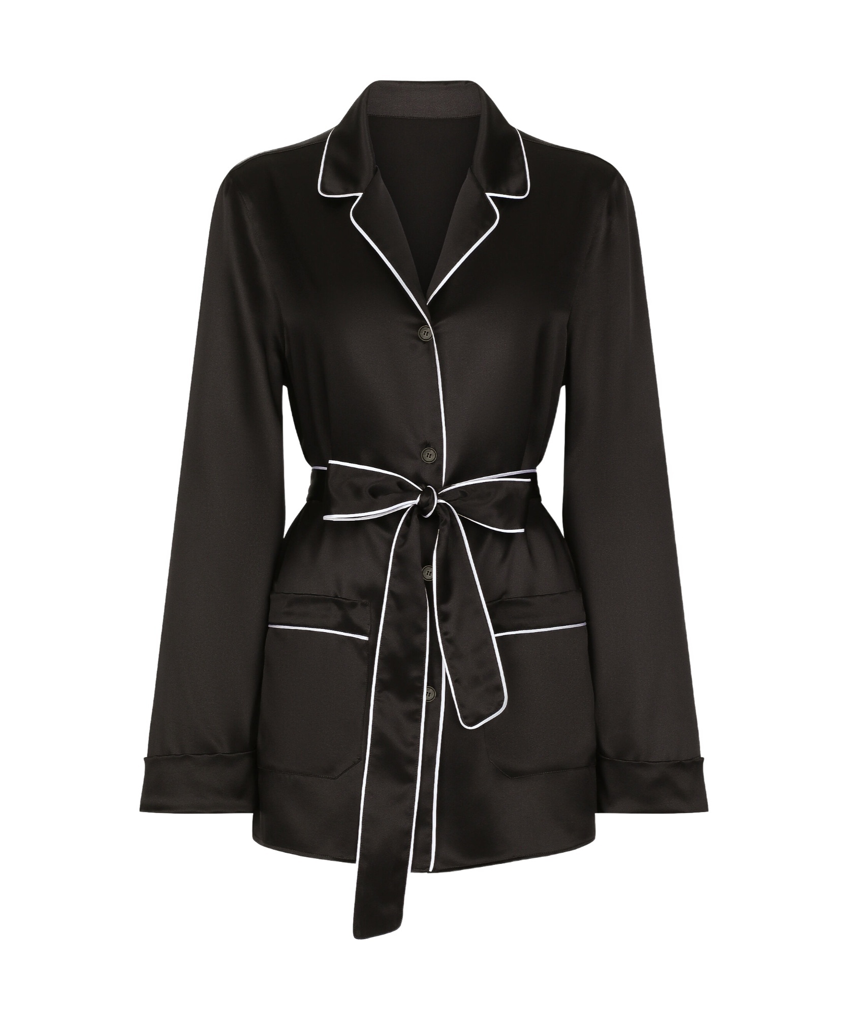 Dolce & Gabbana Piped-trim Silk Shirt In Black