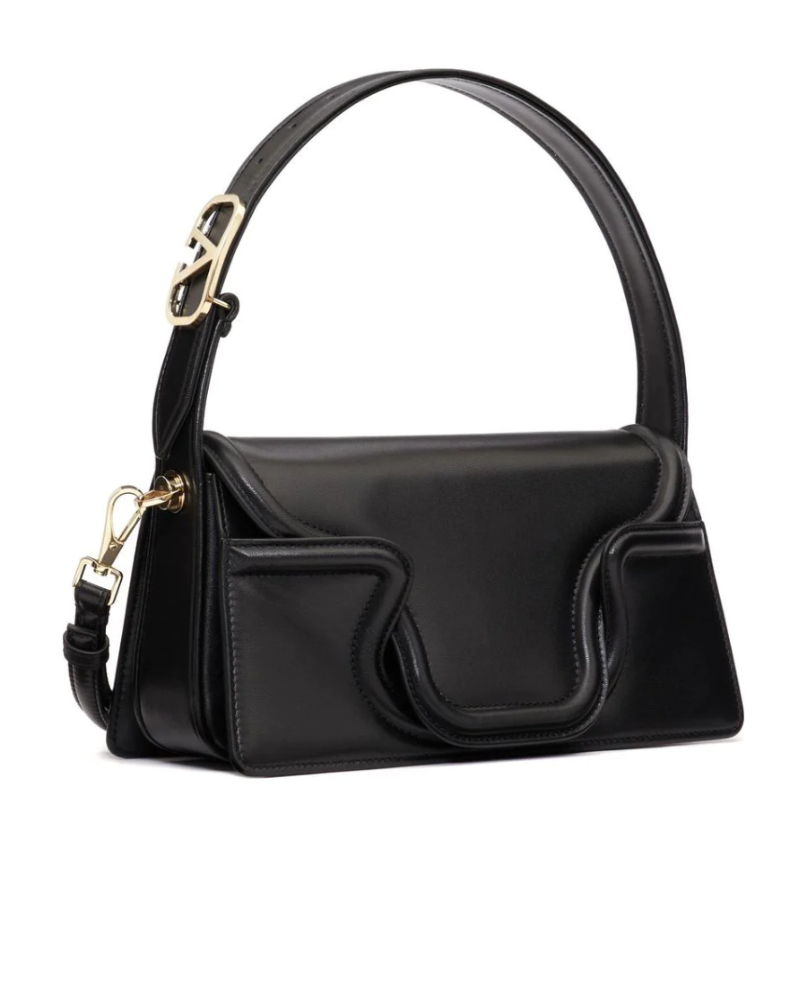 Valentino Sculpture Leather Shoulder Bag In Black