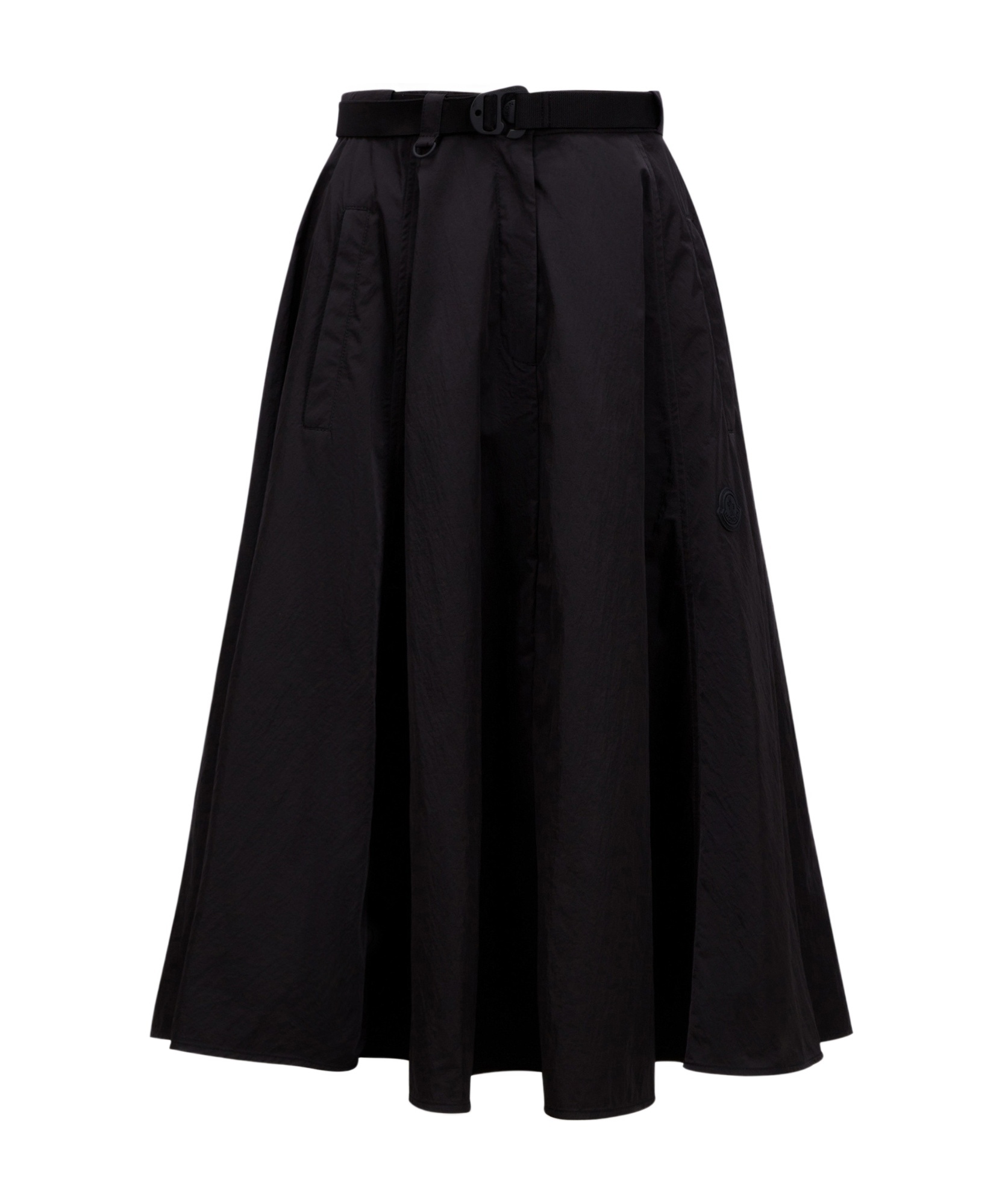 Moncler Flowing Black Maxi Skirt With Belted Waist In Black