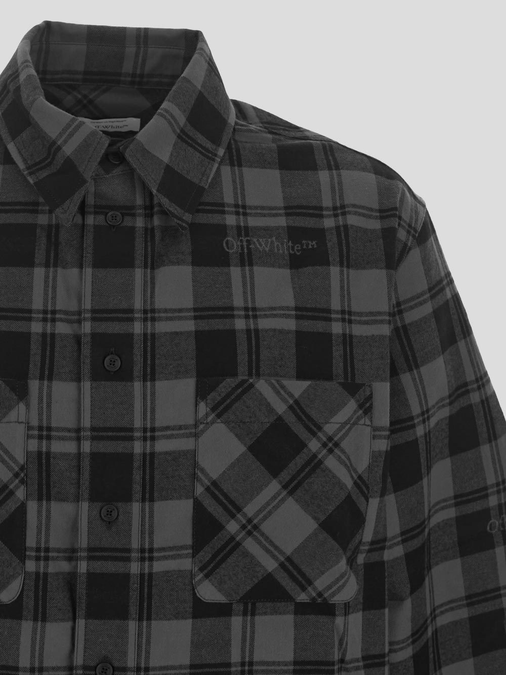 Off-white Plaid Pattern Button-down Collar Shirt In Black