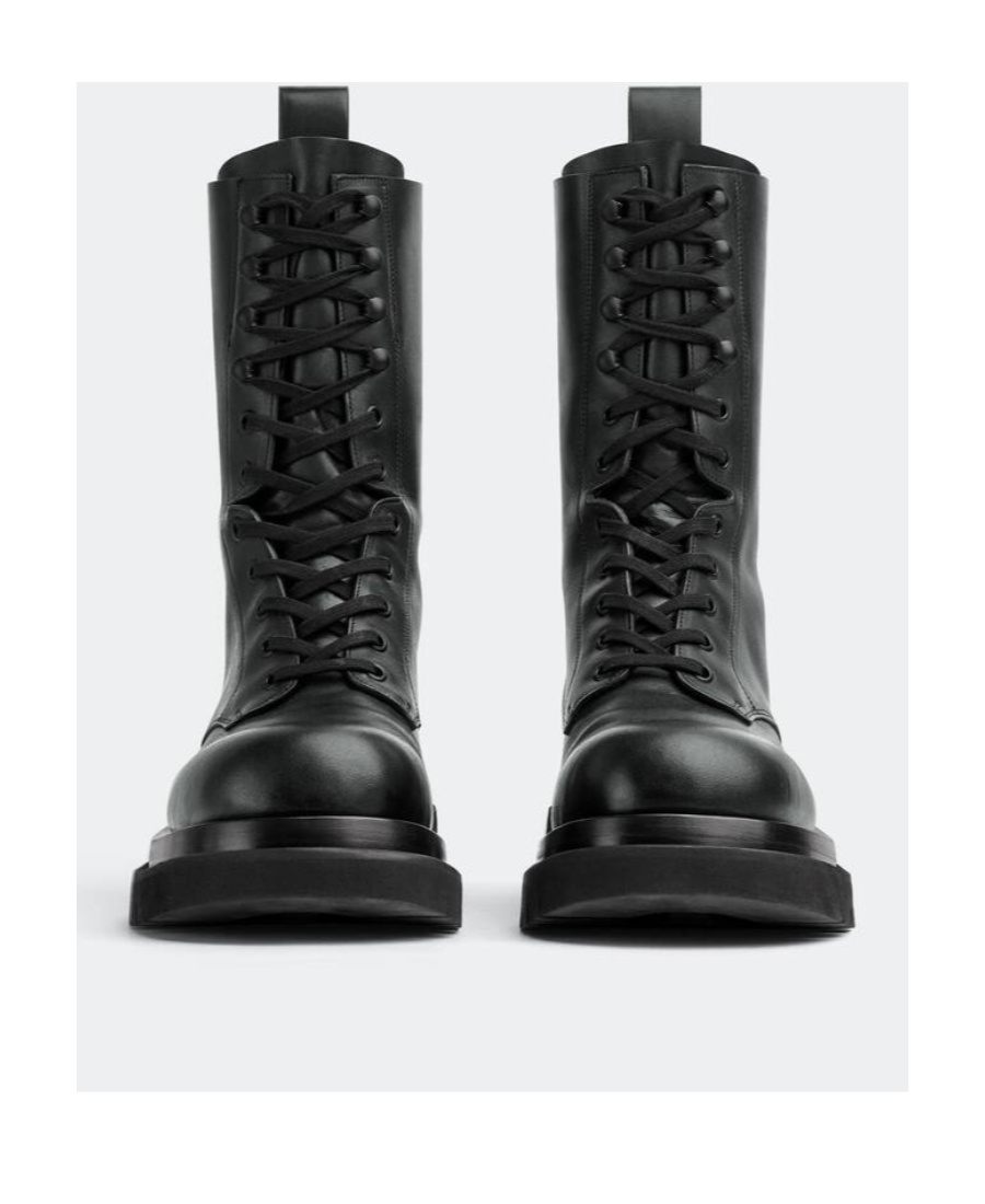 Bottega Veneta Lug Leather Combat Boots In Black