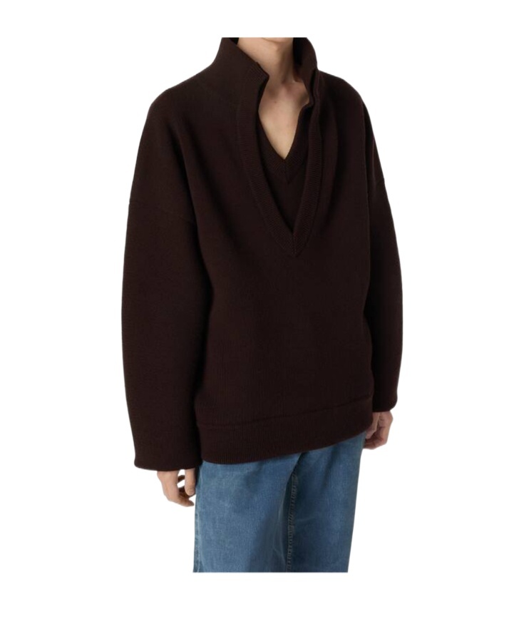 Bottega Veneta Chunky Compact Wool Blend V-neck Sweater In Black