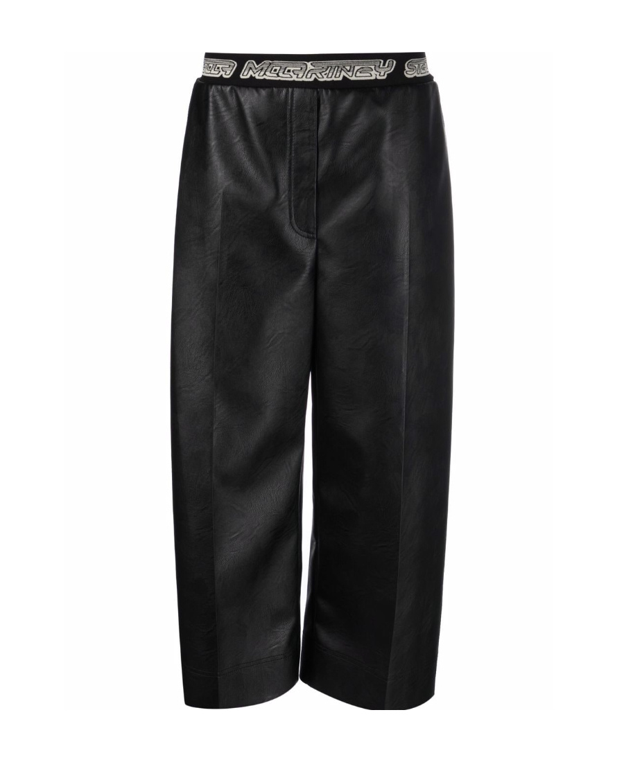Stella Mccartney Logo-waistband Faux-leather Culottes In Black