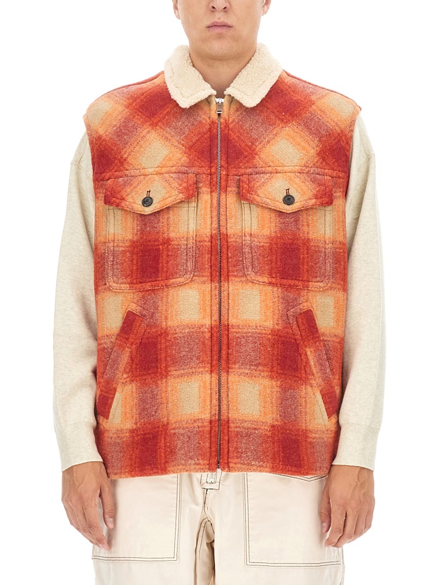 Isabel Marant Kiraneo Logo-embroidered Plaid-check Gilet In Brown