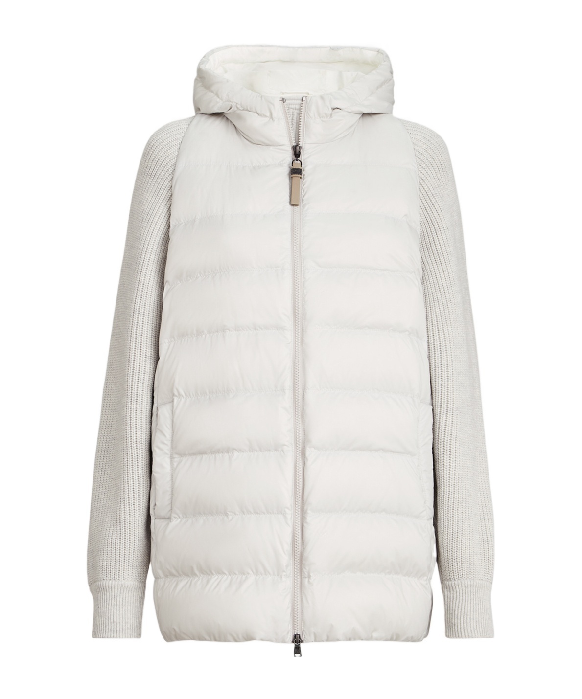 Brunello Cucinelli Hooded Knit-sleeve Jacket In Light Gray