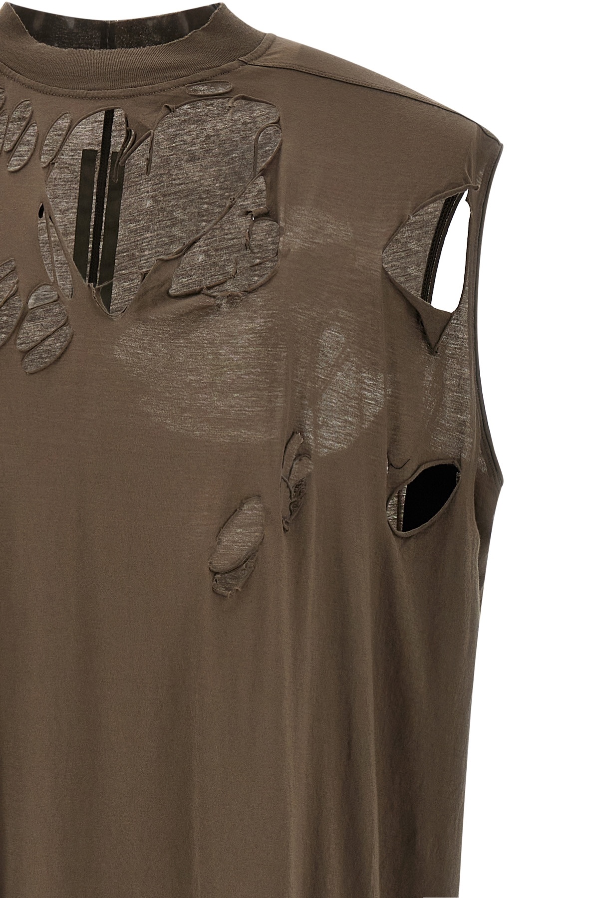 Rick Owens Drkshdw Sleeveless Crew Neck Top With Distressed Detailing In Brown