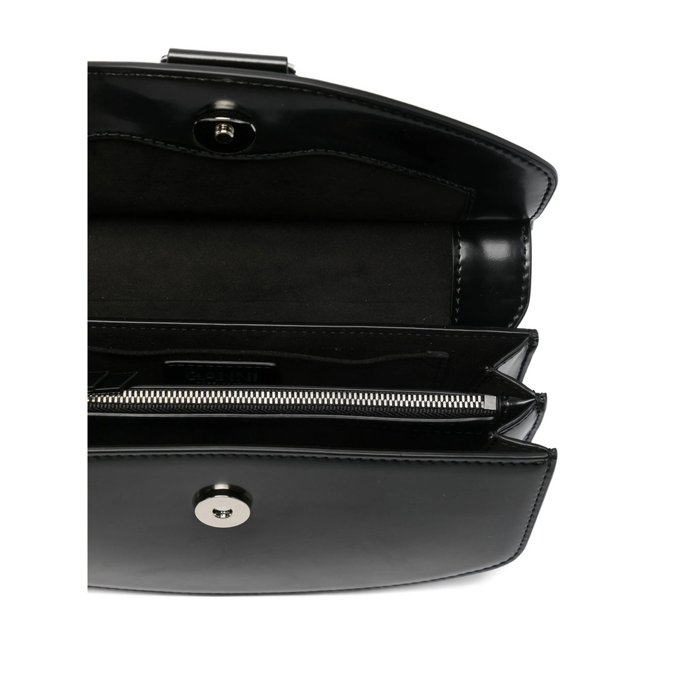 Ganni Curved Leather Cross Body Bag In Black