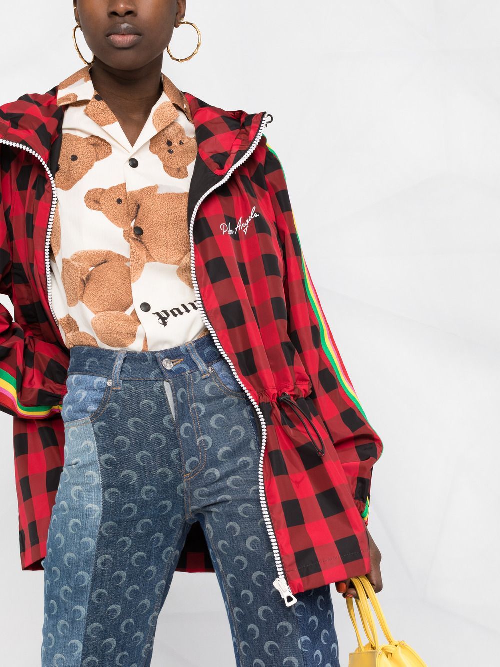 Palm Angels Checked Hooded Jacket In Red