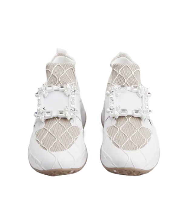 Roger Vivier 45mm Viv Run Strass Technical Sneakers In White