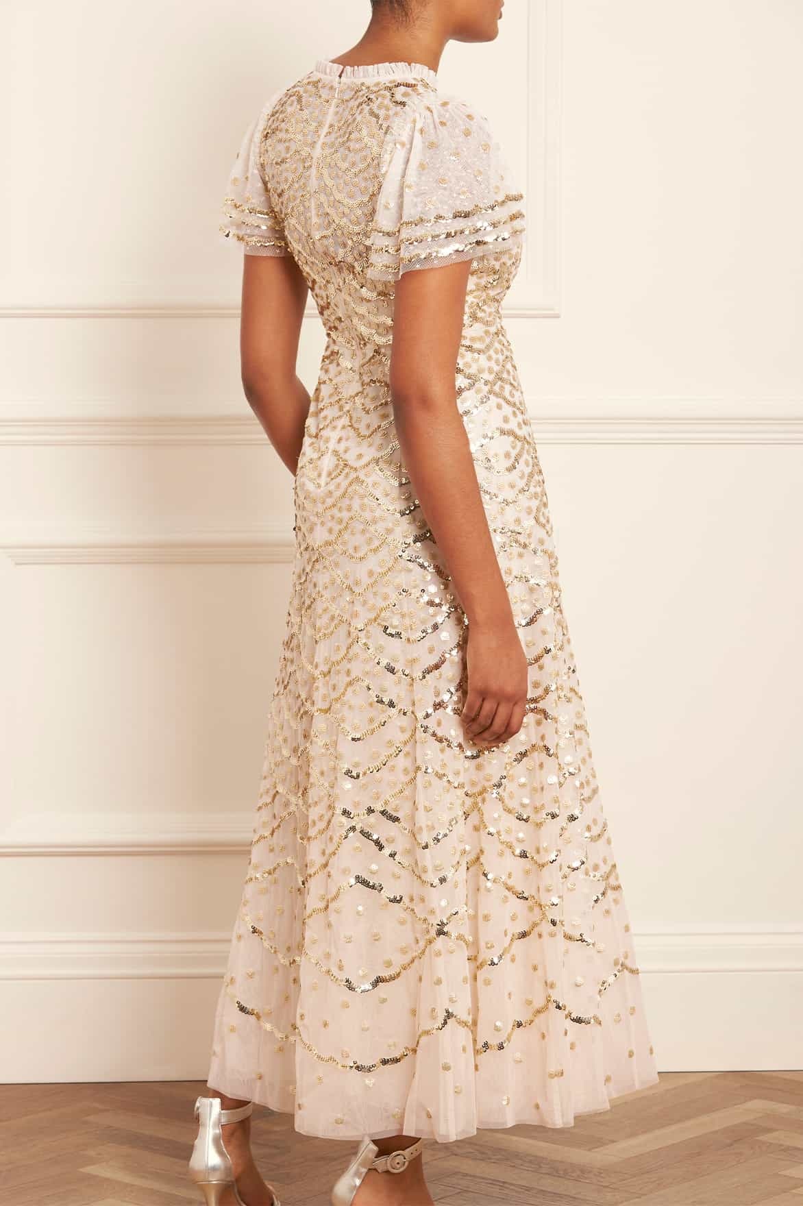 Needle & Thread Deco Dot Gloss Maxi Dress In Nude