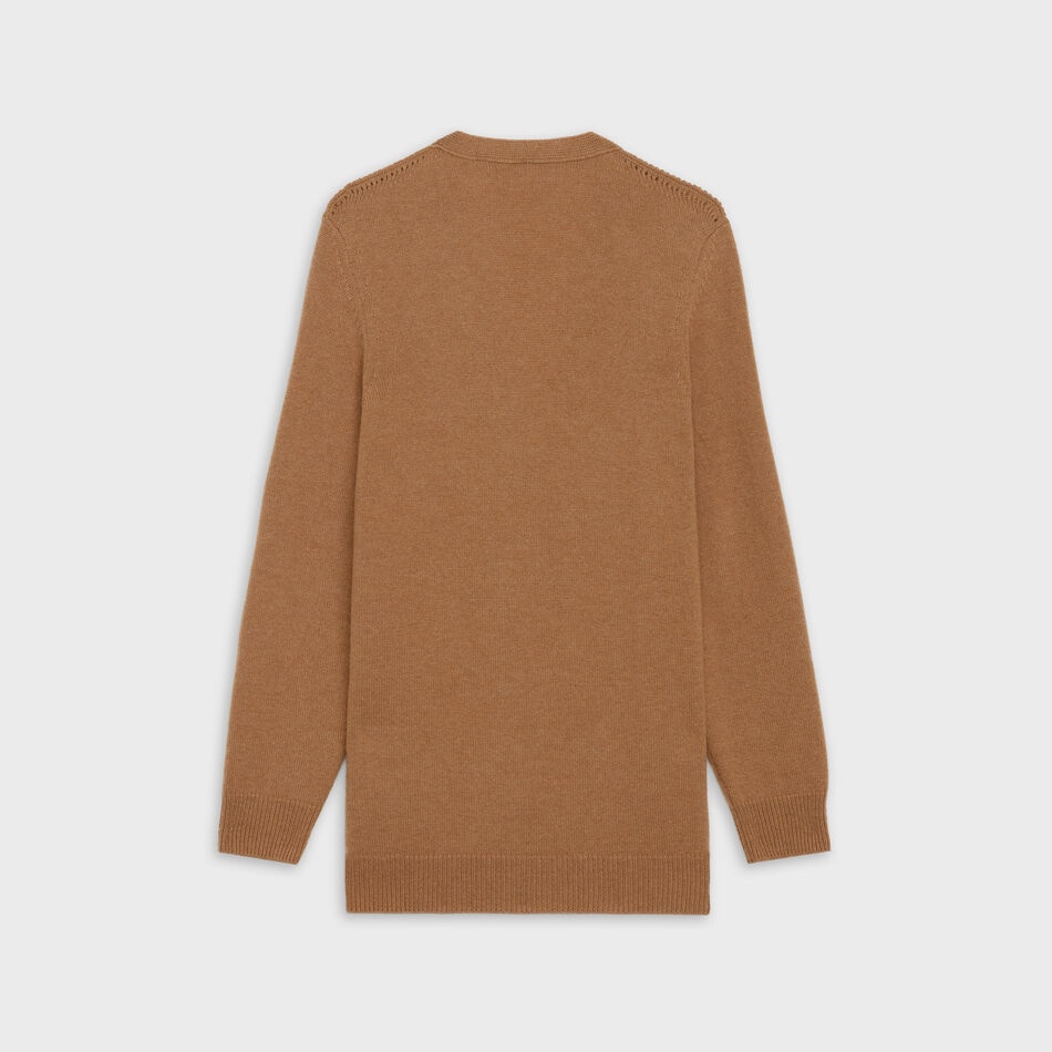 Celine Signature Long Cardigan In Iconic Cashmere In Brown