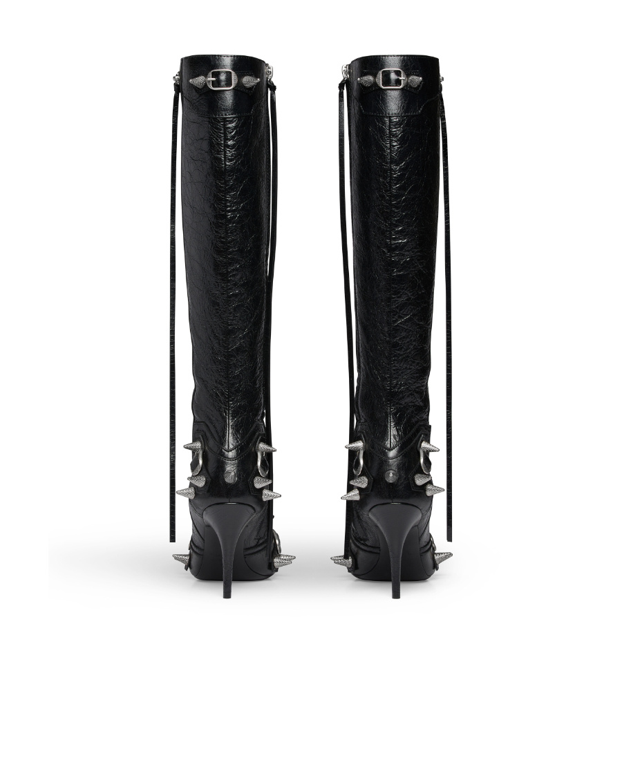 Balenciaga Cagole Leather Pointy-toe Boots In Black