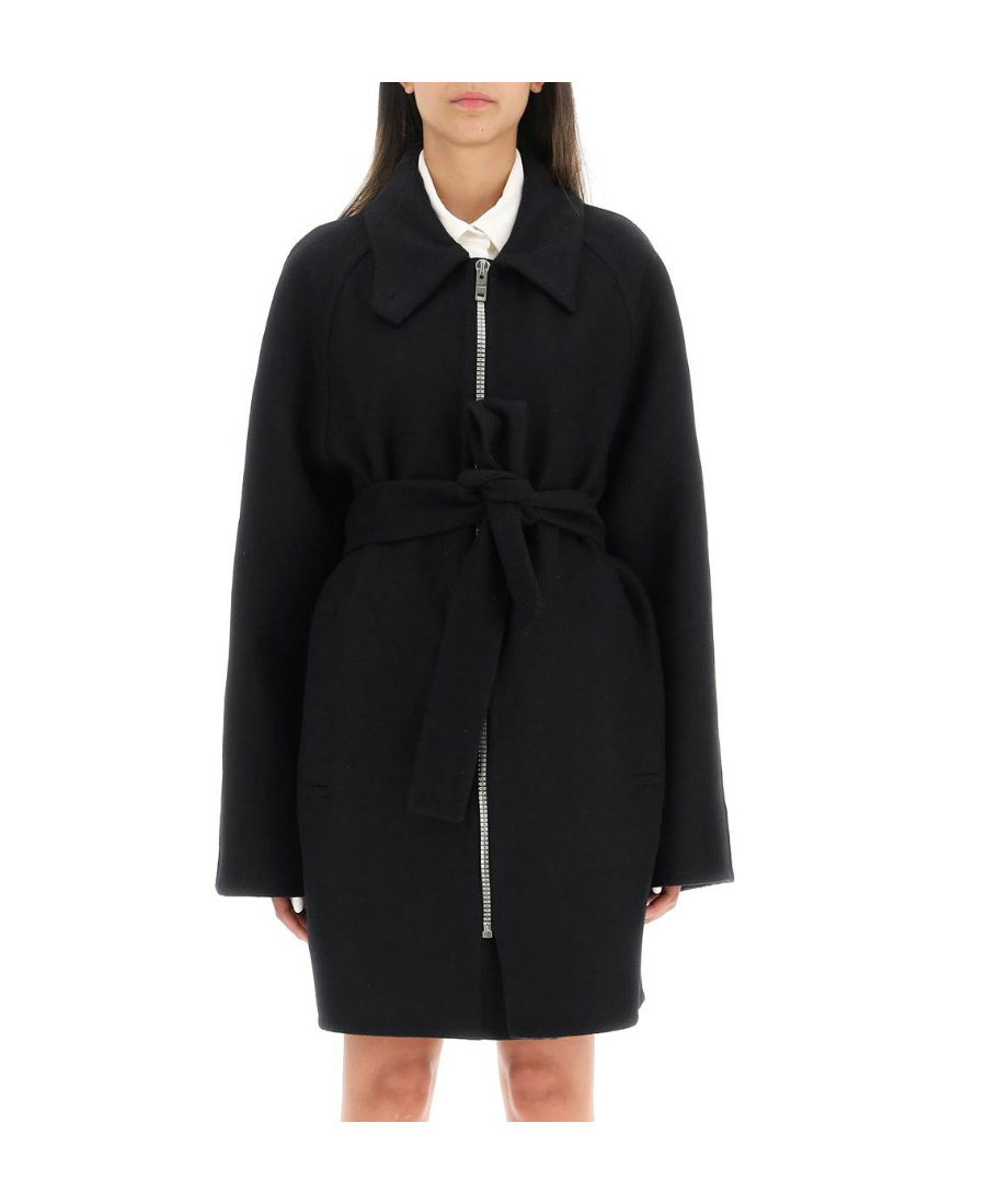 Givenchy Zipped Tie-waisted Coat In Black