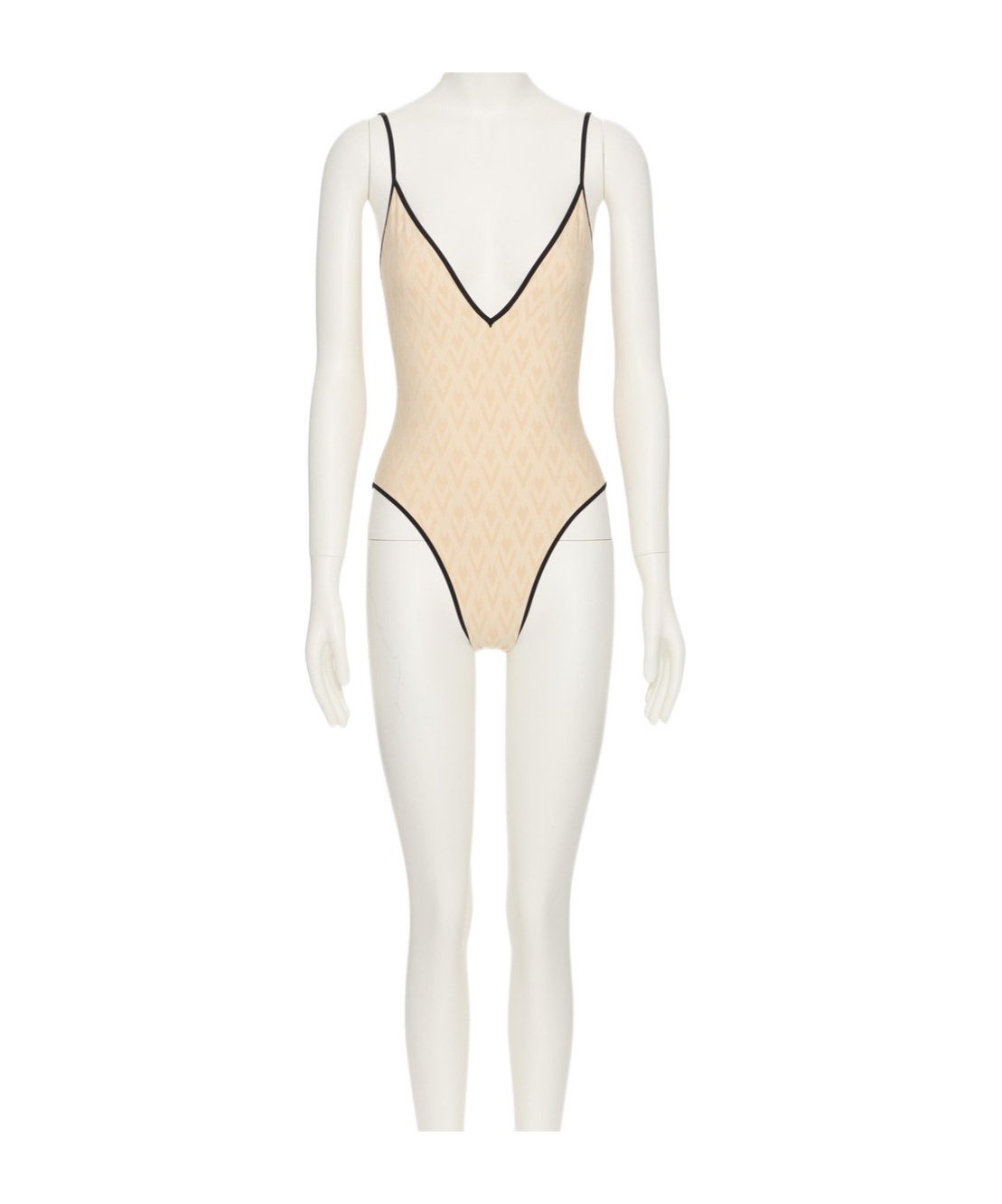 Valentino Toute La V Jacquard Swimsuit In Birch/ivory