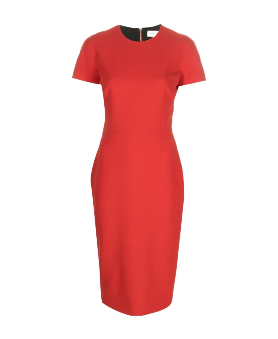 Victoria Beckham T-shirt Fitted Midi Dress With Back Zipper In Red