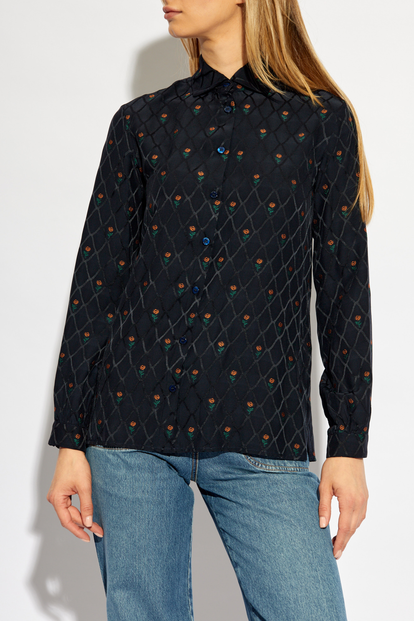 Etro Floral Diamond Grid Shirt In Black