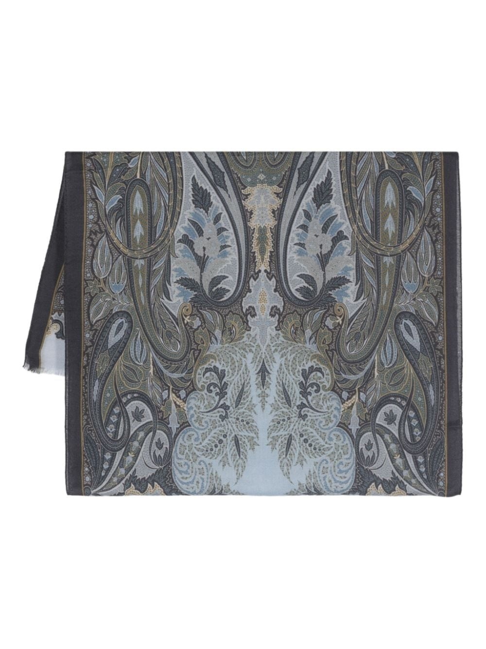 Etro Paisley Jacquard Frayed Edge Scarf In Gray