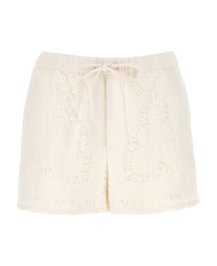 Valentino Embroidered Drawstring Cotton Shorts In White
