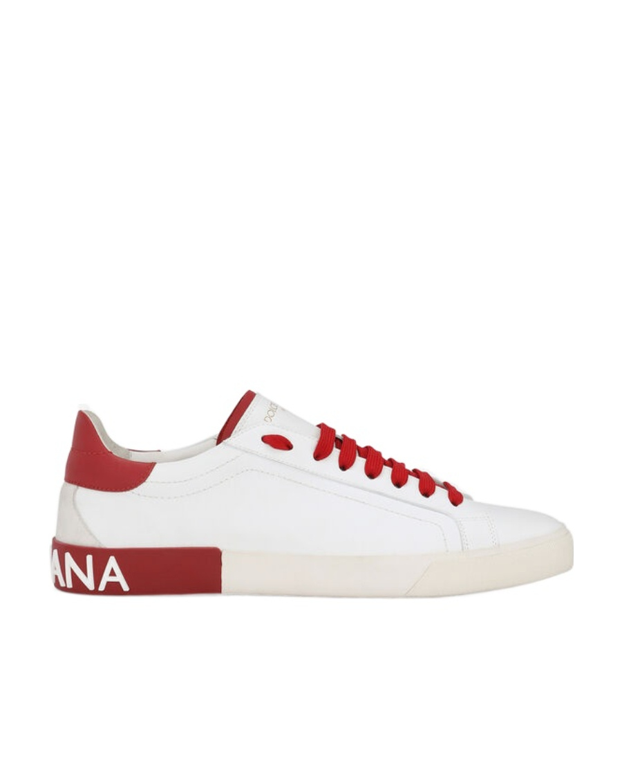 Dolce & Gabbana 'portofino' White And Red Low Top Sneakers With Logo Patch In White