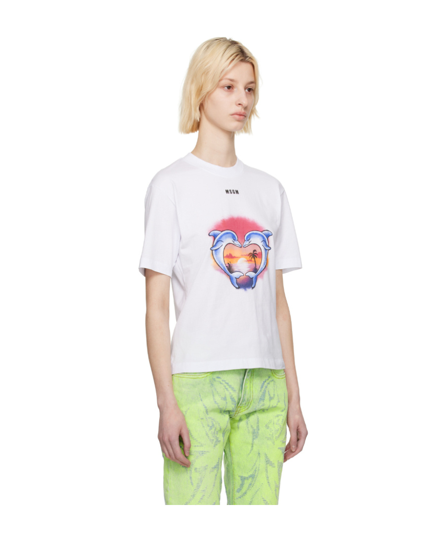 Msgm Logo T-shirt With Round Neck In White