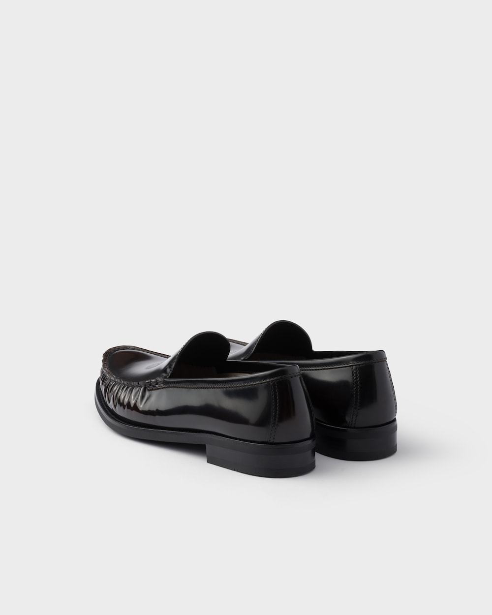 Prada Polished Leather Flat Shoes In Black