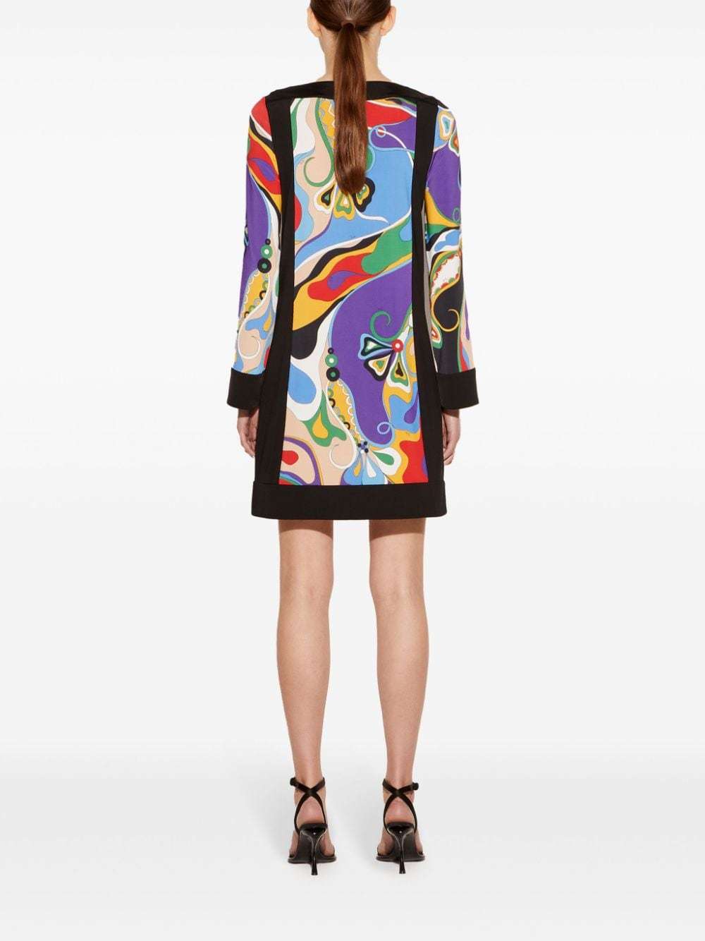 Shop Emilio Pucci Orchidee-printed Long-sleeved Mini Dress In Black