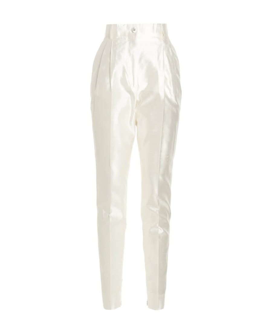 Dolce & Gabbana Silk Paperbag-waist Trousers In White