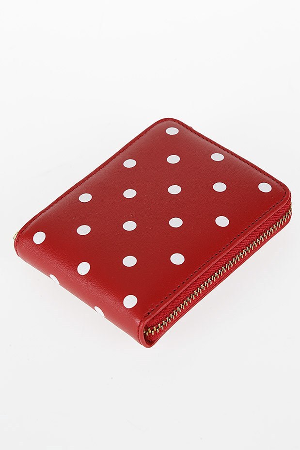 Comme Des Garçons Leather Polkadot Wallet With Zipper In Red