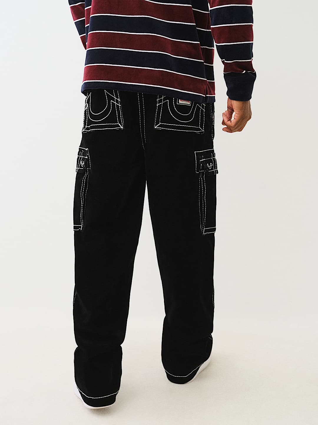True Religion Embroidered Cotton Cargo Trousers In Black