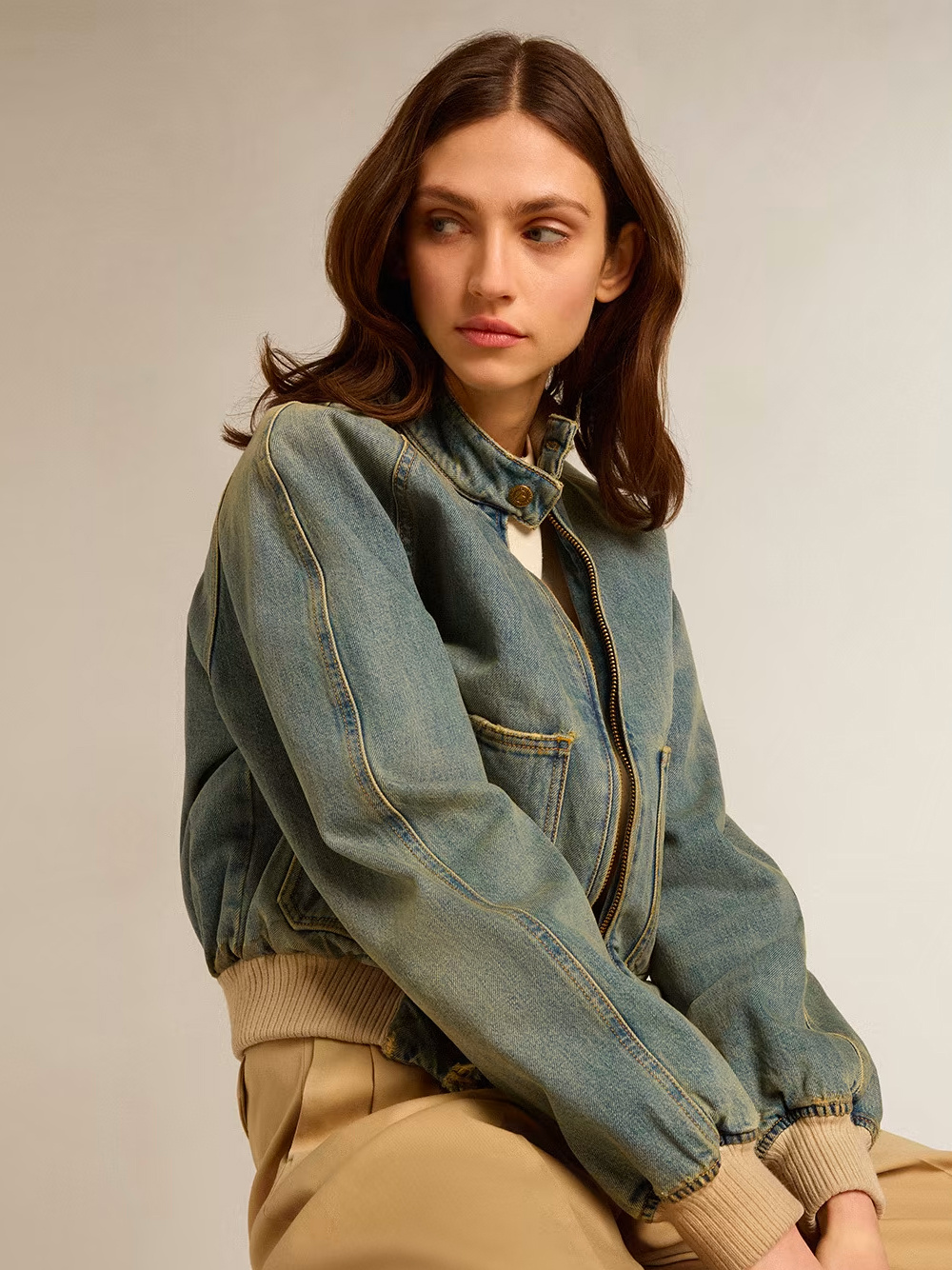 Golden Goose Bomber Jacket In Denim In Green