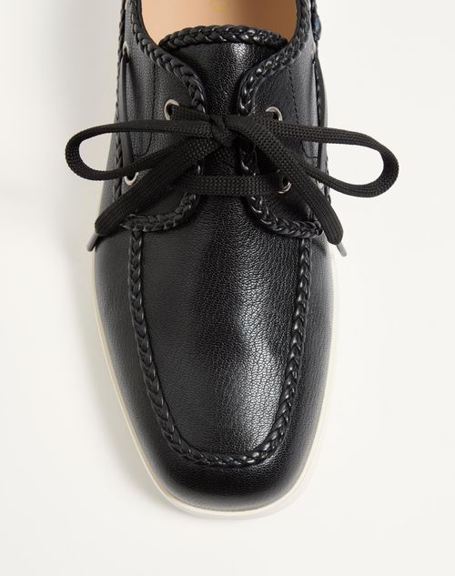 Valentino Leather Palm Avenue Boat Shoes In Black