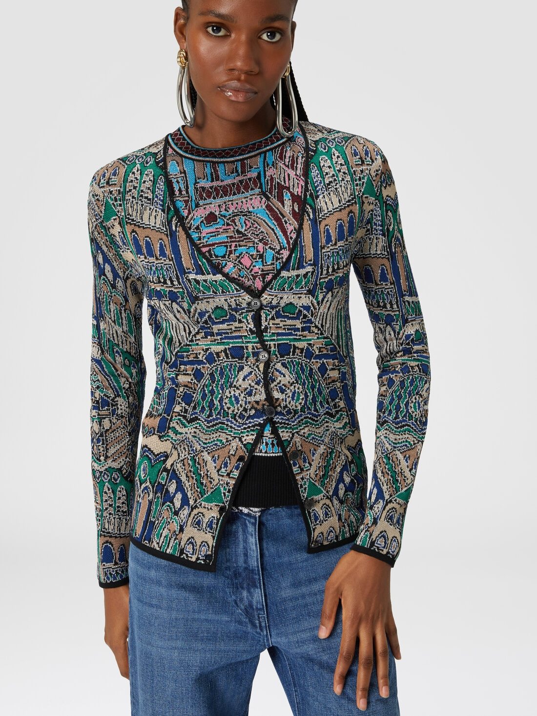 Missoni Abstract Fantasy Buttoned Cardigan With Contrasting Edge In Black