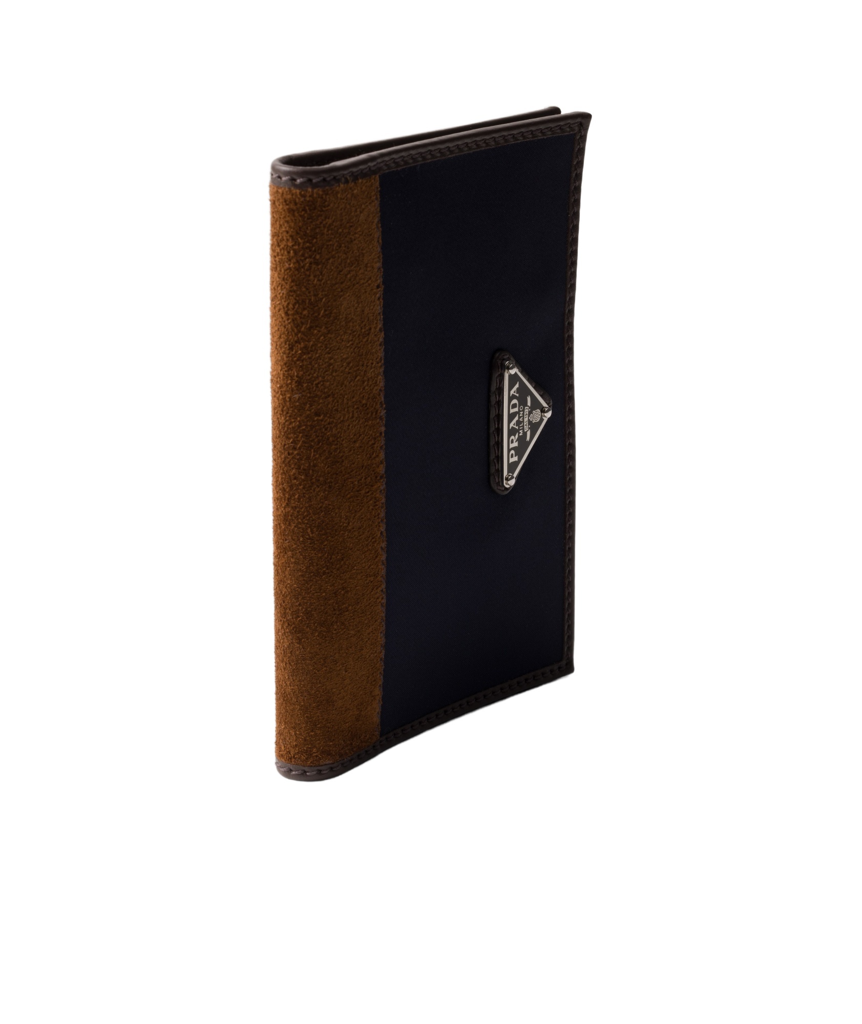 Shop Prada Re-nylon And Leather Passport Holder In Blue/coffee