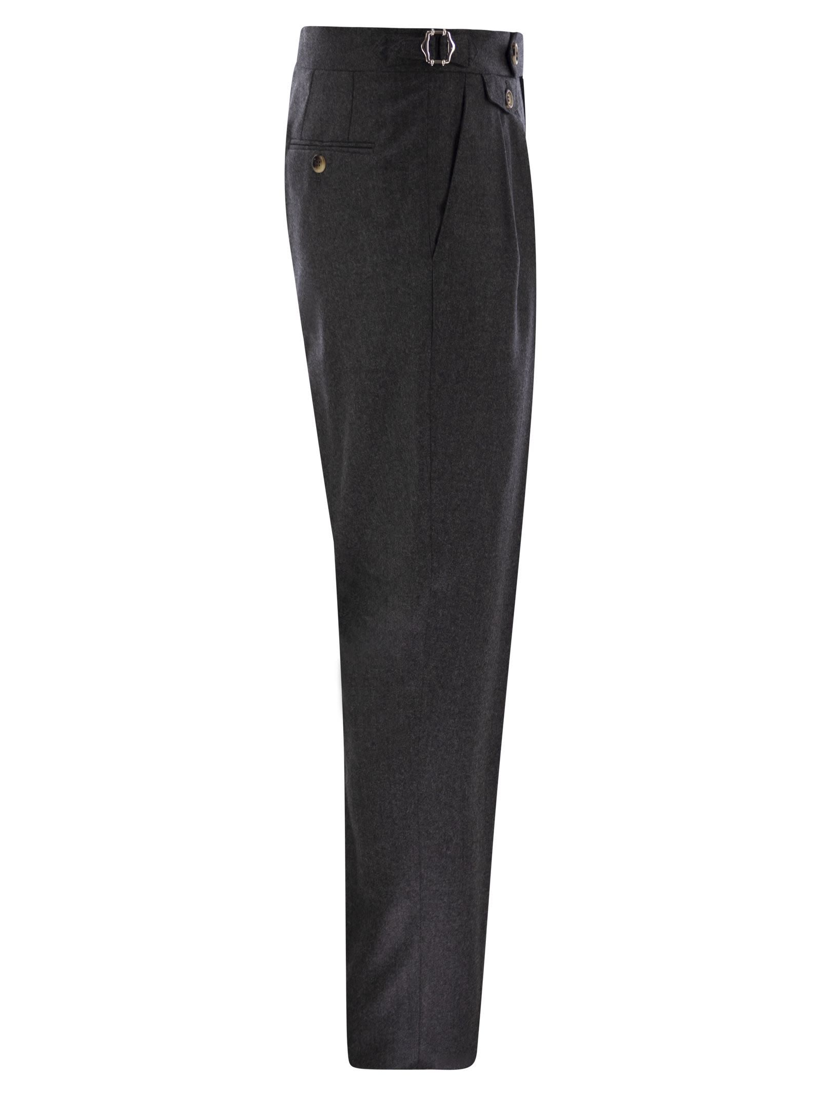 Brunello Cucinelli Men Tailor-fit Trousers In Virgin Wool Canvas With Double Inverted Darts And Buck In Black