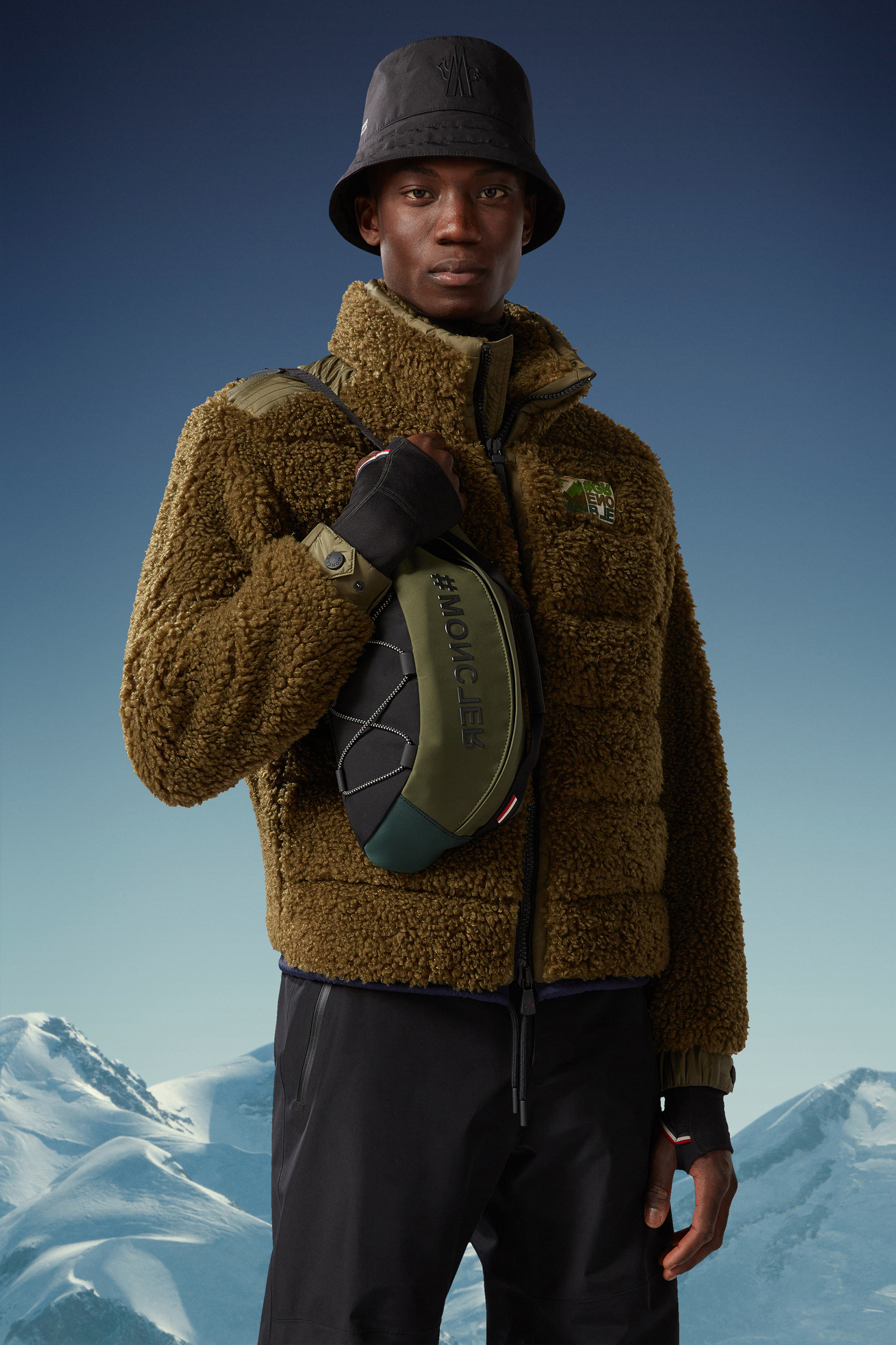 Moncler Padded Teddy Zip-up Sweatshirt In Brown