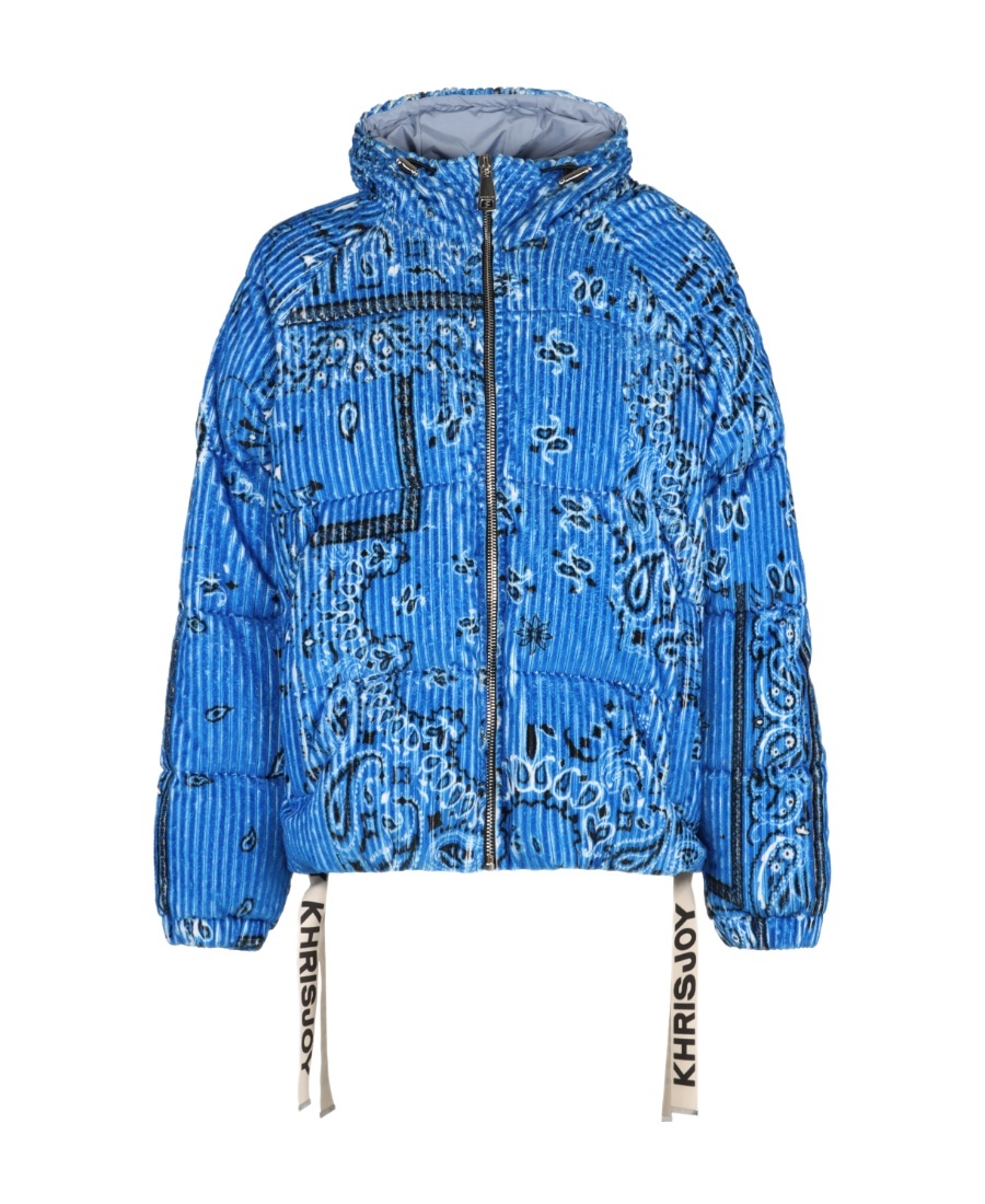 Khrisjoy Men's Puff Bandana Corduroy Hooded Down Jacket In Blue