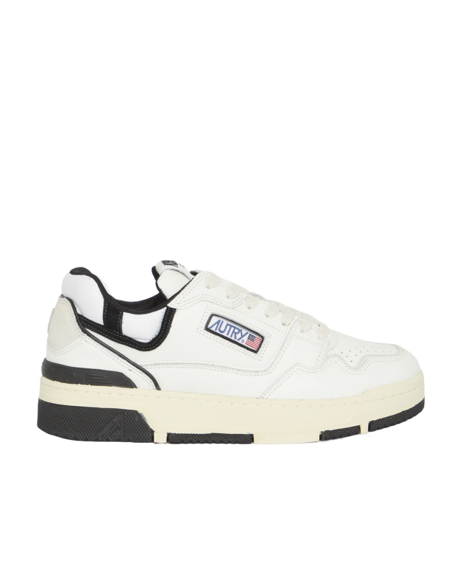 Autry White Low Top Sneakers With Black Details And Logo Patch In Leather And Suede Man In White