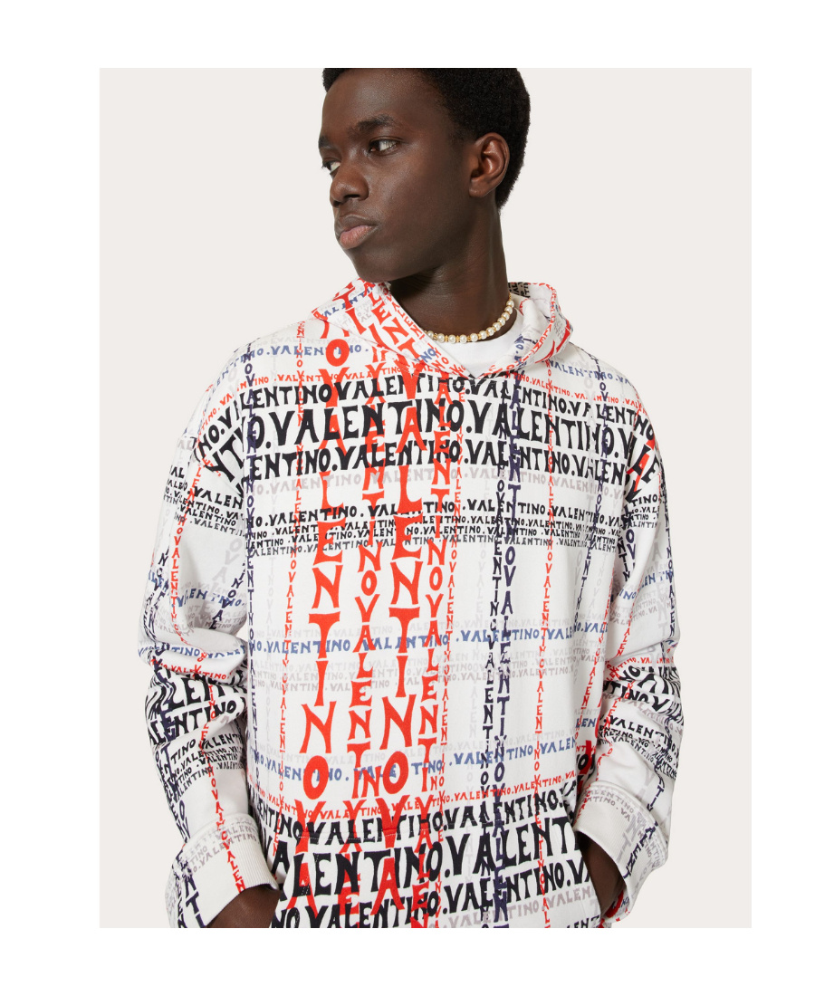 Valentino Printed Hooded Sweater Drawstring In White