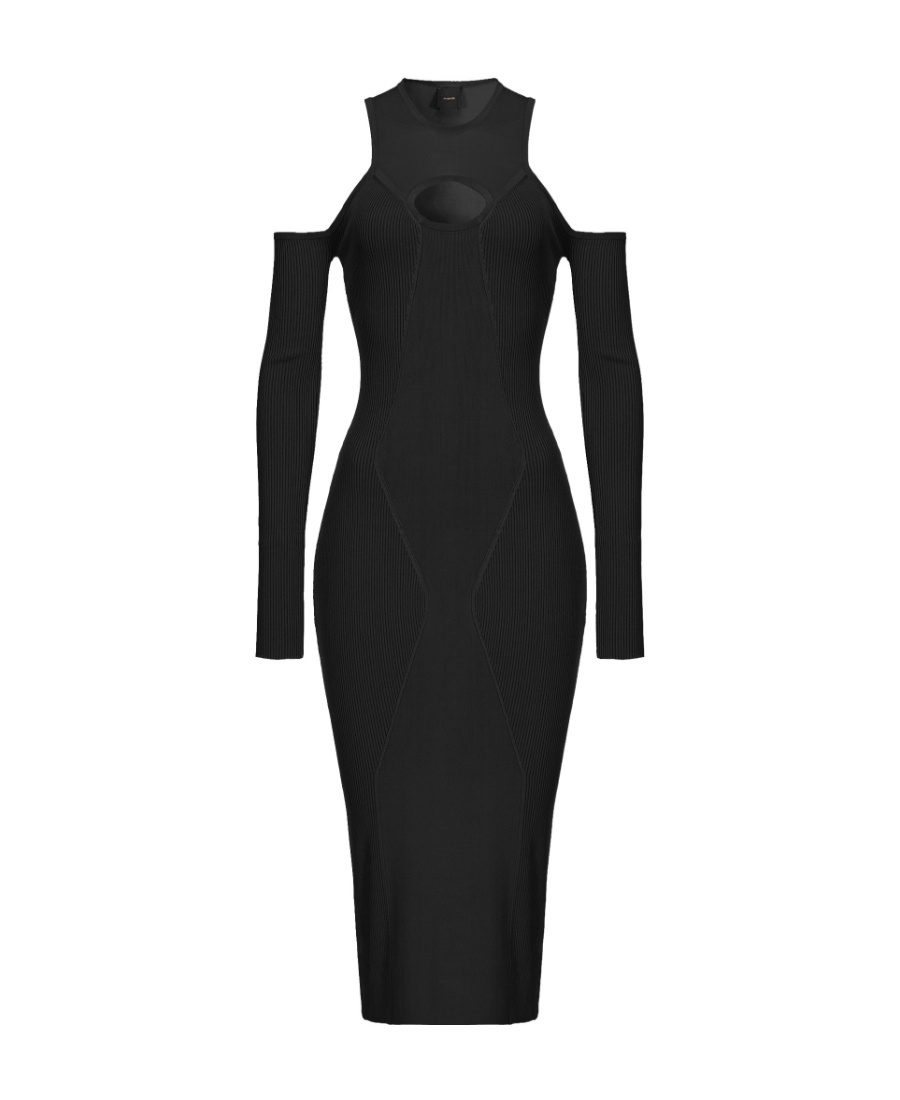 PINKO DROP-SHOULDER RIBBED-KNIT MIDI DRESS