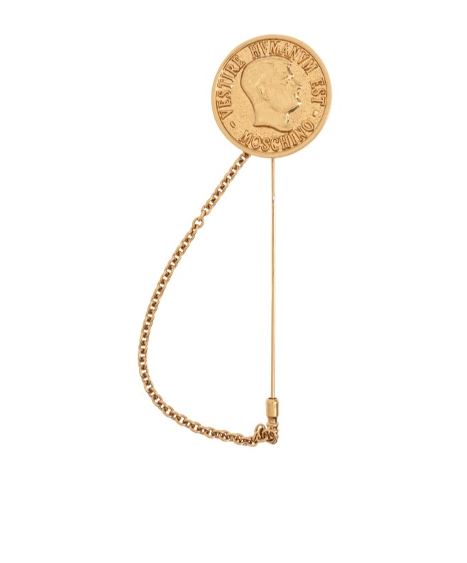 Moschino Coin-design Chain Brooch In Gold