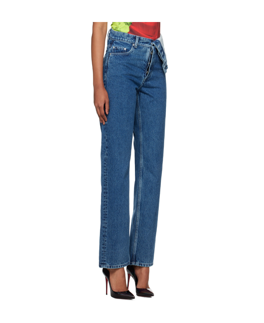 Y/project Asymmetric Waist Five-pocket Jeans In Blue