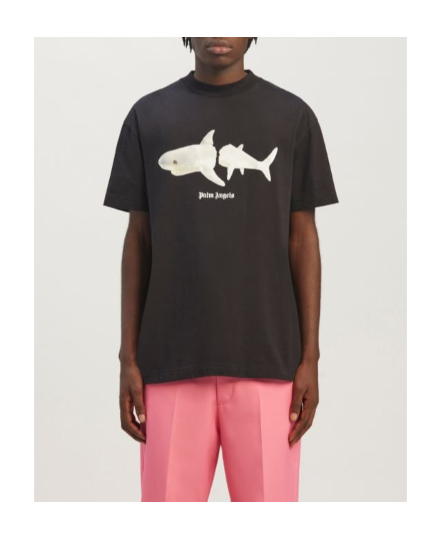 Palm Angels Shark-print Logo T-shirt In Black